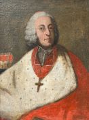 Franken, 18. Jh., Portrait eines Fürstbischofs im Hermelin, Umhängekreuz sowie Herzogenkrone im