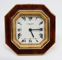 Cartier, Reisewecker, achteckig, Uhr läuft an (Werk nicht geprüft), Altersspuren, teils best., 7,5 x