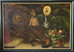 Unbekannter flämischer Künstler, 17. Jh., Großes Stilleben mit Messingteller, totem Wildschwein
