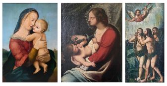 Konvolut aus drei religiösen Gemälden: Maria mit dem Kind nach Raffael, Öl/Lwd. 54 x 38 cm,