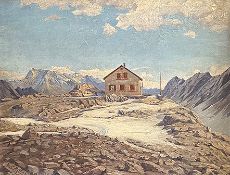 Karl Böttner, Haus in den schneebedeckten Bergen, signiert und dat.: 1928, Öl auf Holz, 48 x 60