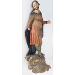 Süddeutsch, 18. Jh., Figur eines Heiligen oder eines Pilgers, Holz, farbig gefasst, Altersspuren,
