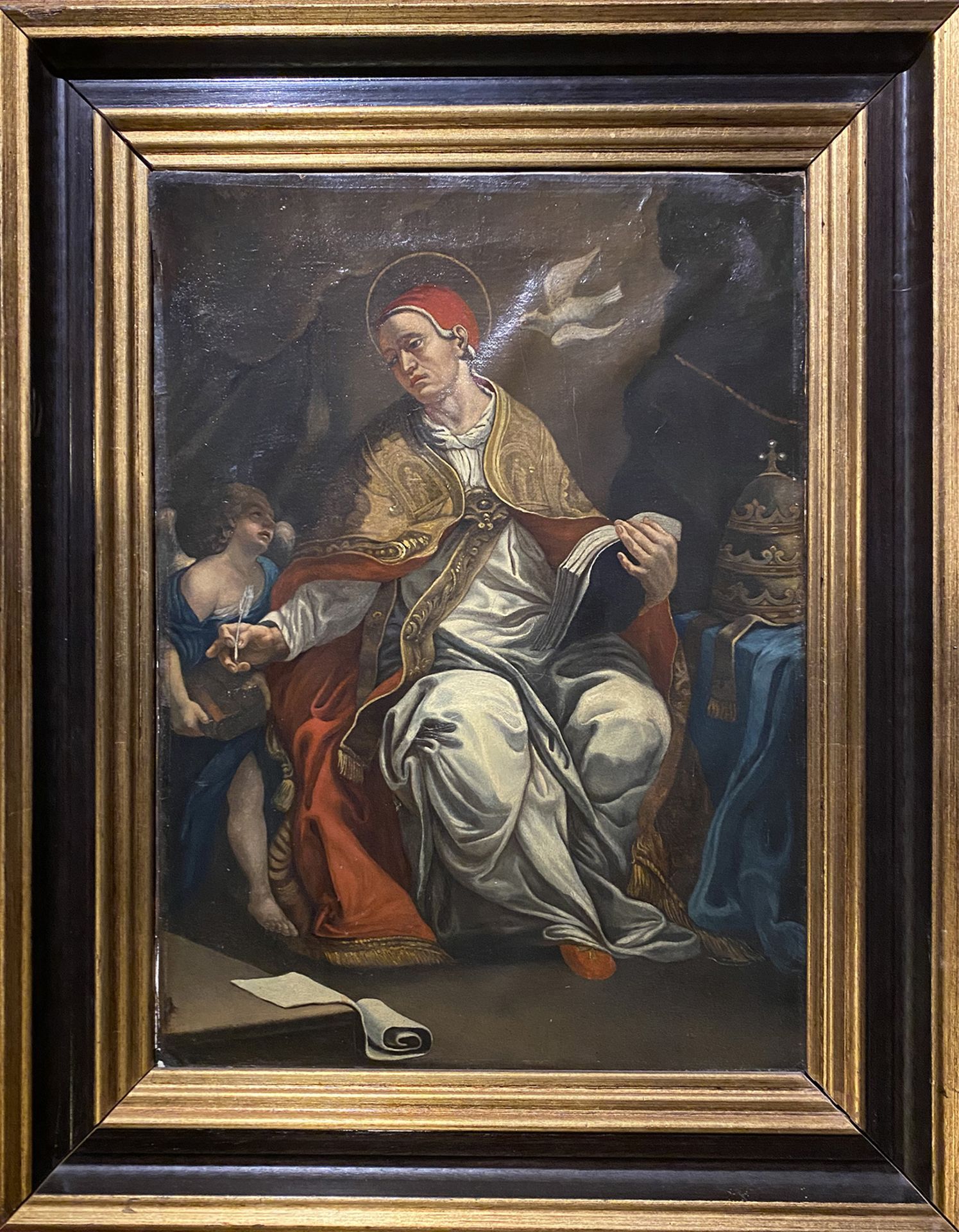 Unbekannter Maler, 17./18. Jh.; Gregor der Große, Kirchenvater, mit Buch und Feder in der Hand.