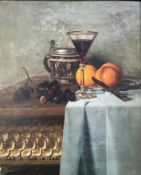 Paul Preyer (1847-1931), Stillleben mit Krug, Weinkelch, Orangen und Weintrauben, signiert und
