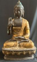 Buddha, Nepal, 20. Jh., Bronze, stellenweise vergoldet, die rechte Hand in abhaya-mudra, die linke