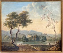 Unbekannter Künstler, Italienische Landschaft mit figürlicher Staffage, sign. J. Apollini oder