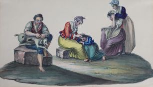 Michela de Vito, um 1820, Aquarell, Neapel, Hund, Mädchen und Frau werden nach Läusen abgesucht,