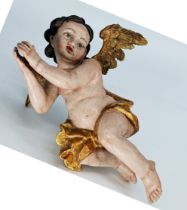 Franken, 18. Jh., barocker Engel, in fliegender Haltung, Holz, farbig gefasst, teils ergänzt, H ca