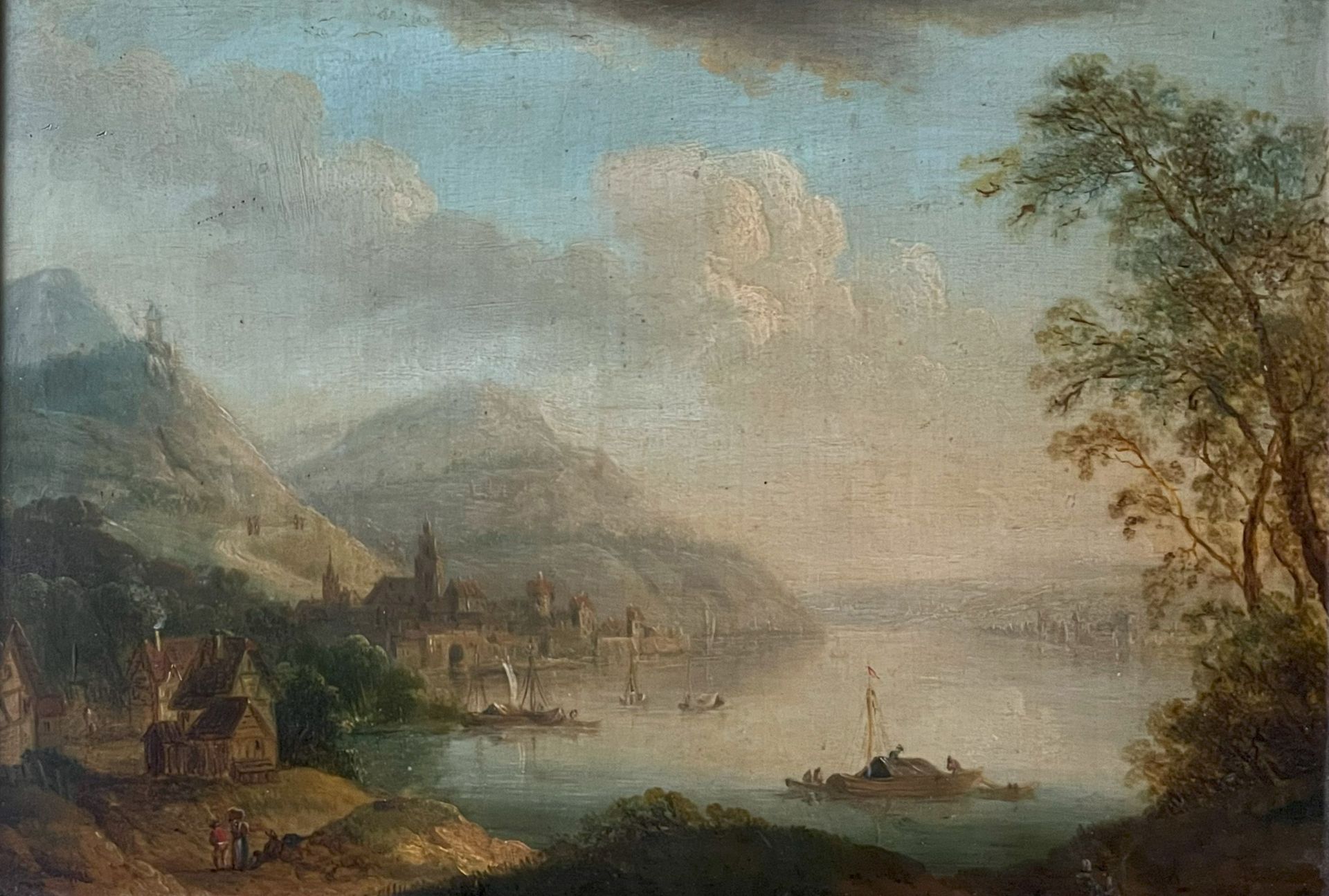 Christian Georg I SCHÜZ (1718-1791), Landschaft am See mit Gehöften im Vordergrund sowie einem