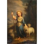 Unbekannter Maler, Johannes der Täufer mit drei Schafen, unleserl. sign., Öl/Lwd. (aufgez.) 30 x