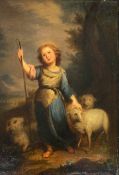 Unbekannter Maler, Johannes der Täufer mit drei Schafen, unleserl. sign., Öl/Lwd. (aufgez.) 30 x