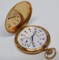 IWC Herrentaschenuhr mit Sprungdeckel, sog. Savonnette, 585er Gelbgold, Uhrenkette 750er Roségold