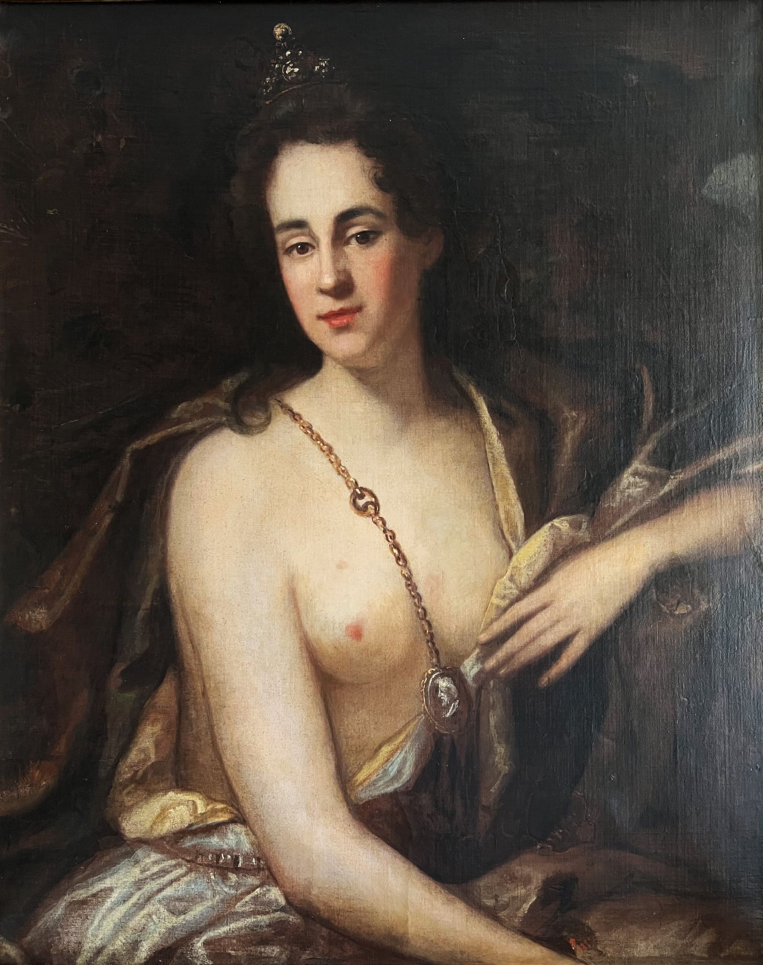 Unbekannter Künstler (18./19. Jh.), Juno halb bekleidet, in der linken oberen Ecke Pfauenfedern,