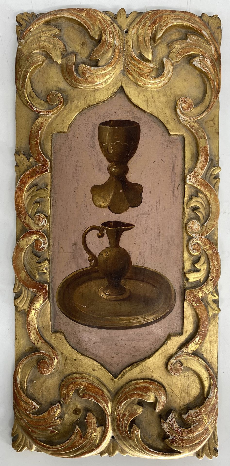 Religiöses Konvolut: Zwei Puttenköpfchen, Farb- und Goldfassung, H. ca. 20 x 16 cm; kleine Ikone mit - Bild 5 aus 6
