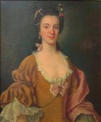England, unbekannter Künstler, 18. Jh., Portrait einer schönen Frau mit dunklem, Perlen verziertem