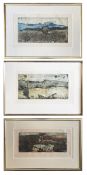 Horst Janssen (1929 -1995 Hamburg), drei Farbradierungen auf Japanpapier: "Wassermühle", signiert,