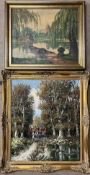 2 Gemälde: Sohler, Ausritt, signiert, Öl/Lwd, Altersspuren; Freidhoff, Veitshöchheimer Garten, Blick
