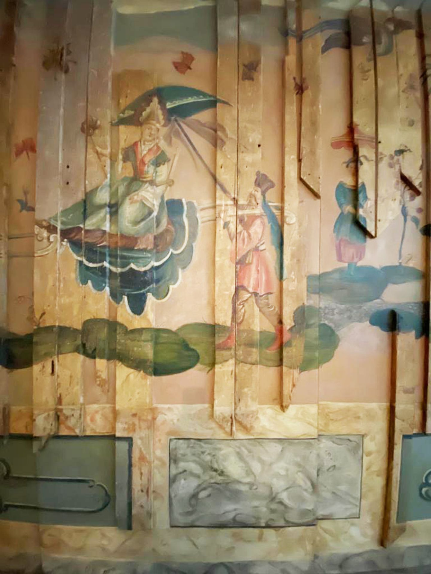 Sehr große, dekorative Wandvertäfelung mit asiatischen Motiven und landschaftlichen Szenen, Holz, - Image 4 of 5