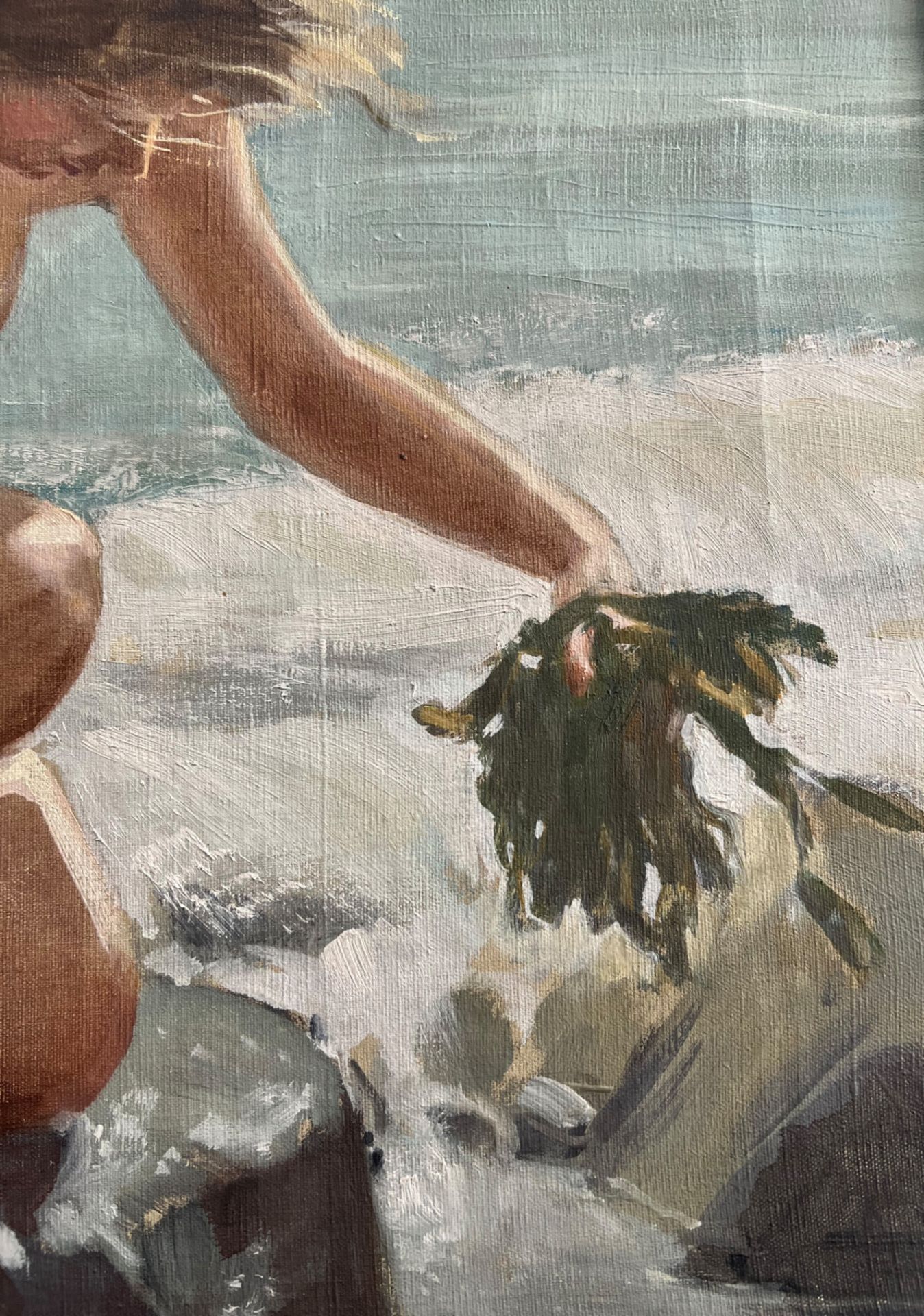 Unbekannter Künstler, Nackte Frau am Meeresufer mit Algen in der Hand, signiert, Öl/Lwd, - Image 7 of 7