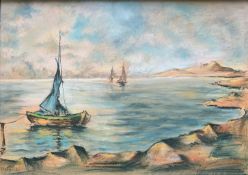 Ernst Samuel GEIGER (1876-1965), Landschaft am See mit Blick auf verschiedene Segelschiffe, signiert