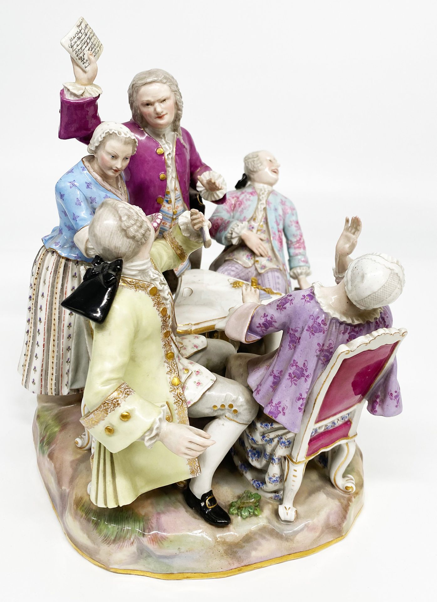 Meissen, Figurengruppe Kartenspieler, zwei Damen und drei Kavaliere in höfischer Tracht am - Image 4 of 5