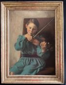 Fritz Horn, Geigenspielerin: Mädchen miit Bogen und Geige, signiert, Öl/Lwd, Altersspuren, 70 x 49