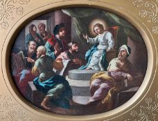 Italienischer Künstler, 18. Jh., Der junge Jesus unter den Schriftgelehrten, Öl/Lwd. 30 x 42 cm,