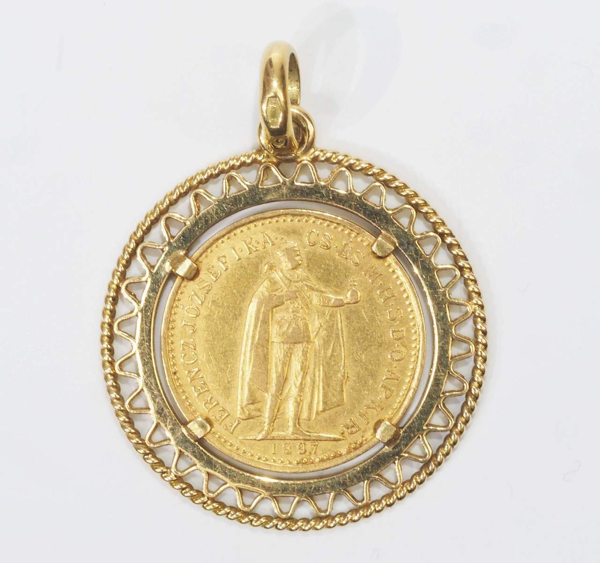 Gold Münzanhänger "10 Korona". - Bild 2 aus 6
