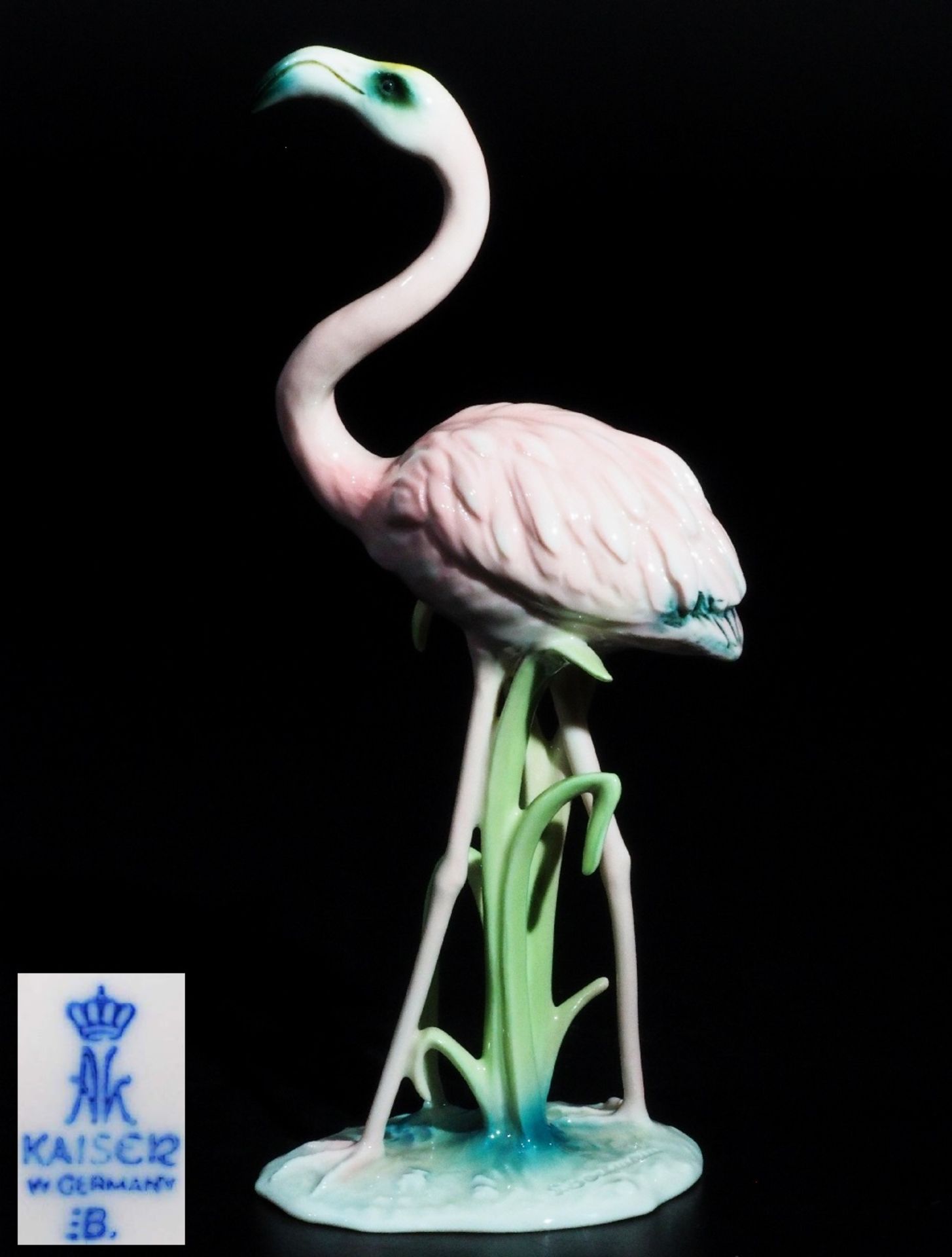 Figurengruppe "Stehender Flamingo im Schliff",   KAISER/W-Germany,  Bad Staffelstein um 1970er Jahre