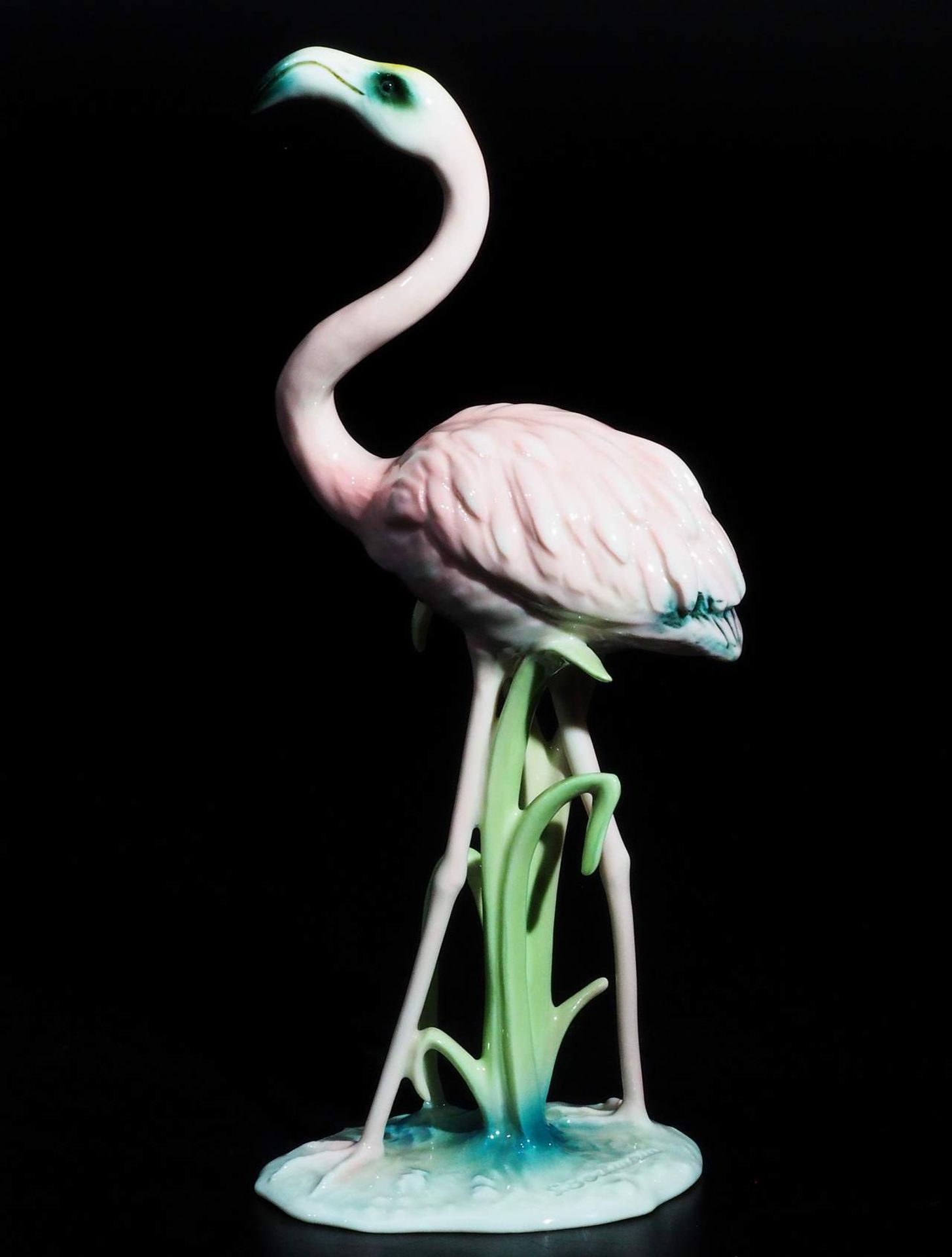 Figurengruppe "Stehender Flamingo im Schliff",   KAISER/W-Germany,  Bad Staffelstein um 1970er Jahre - Bild 2 aus 7