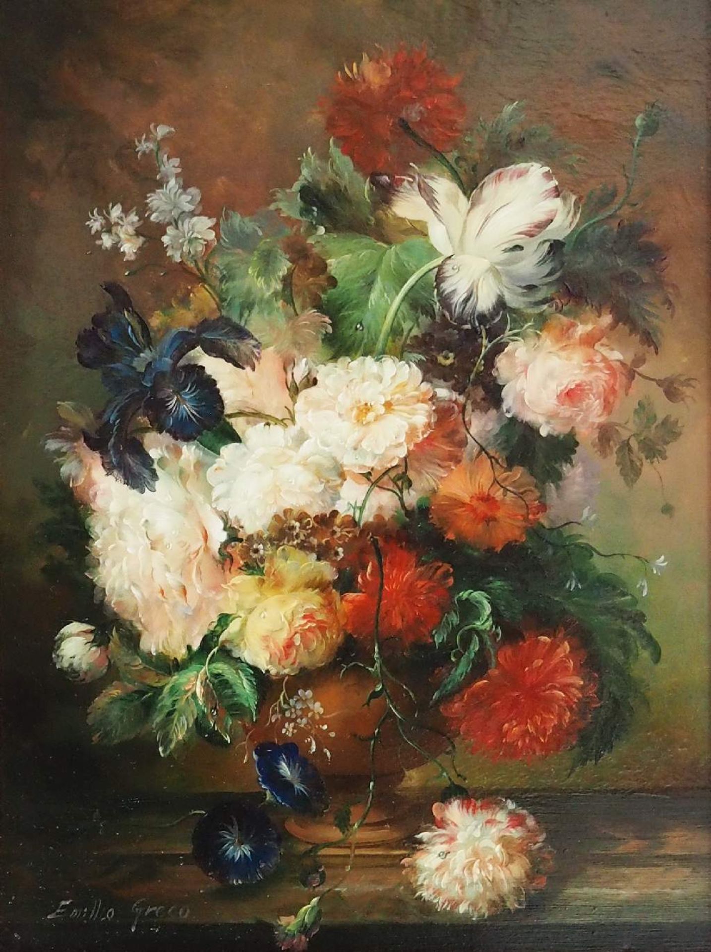 GRECO, Emillo. "Prachtvolles Blumenstilleben".