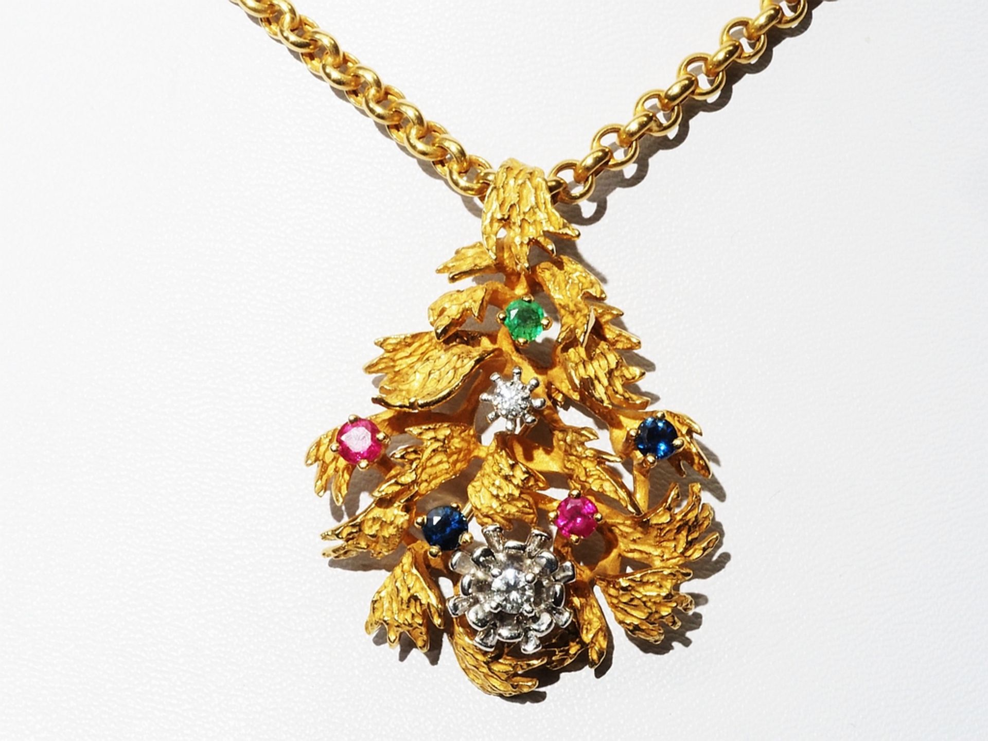 Multicolor Brosch/Anhänger an 750er Gelbgold-Kette. - Image 3 of 6