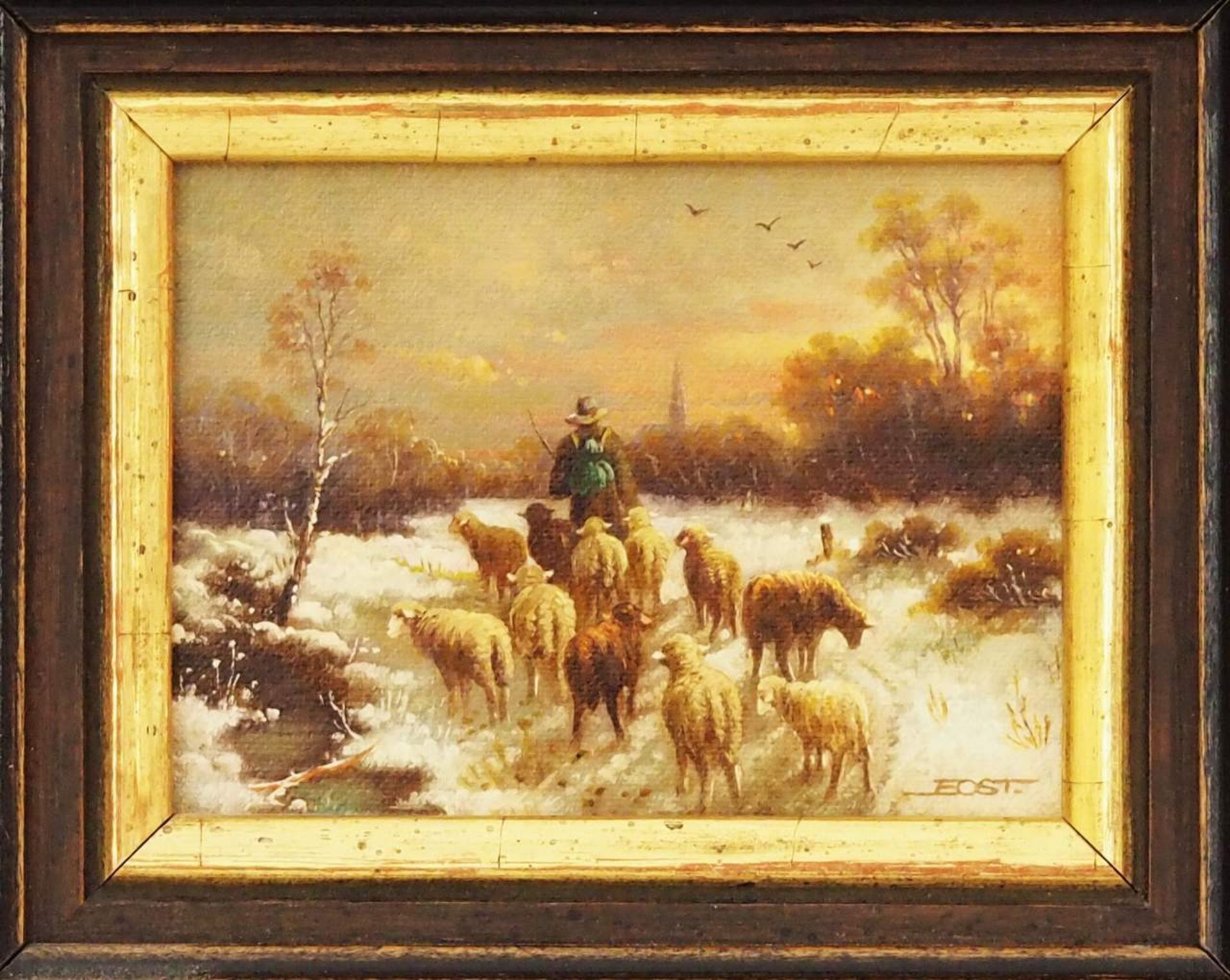 OSTERLEHNER, Erwin, geboren 1931 Schrobenhausen. "Schafherde im Winter". - Bild 2 aus 6