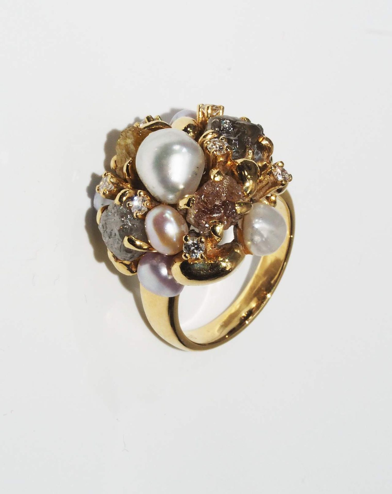 Ring mit Brillanten, Rohdiamanten und Zuchtperlen. - Image 2 of 7