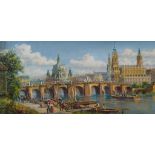 KAPLAN, Hubert. Blick über die Elbe auf die Augustusbrücke mit historischem Stadtkern in Dresden.