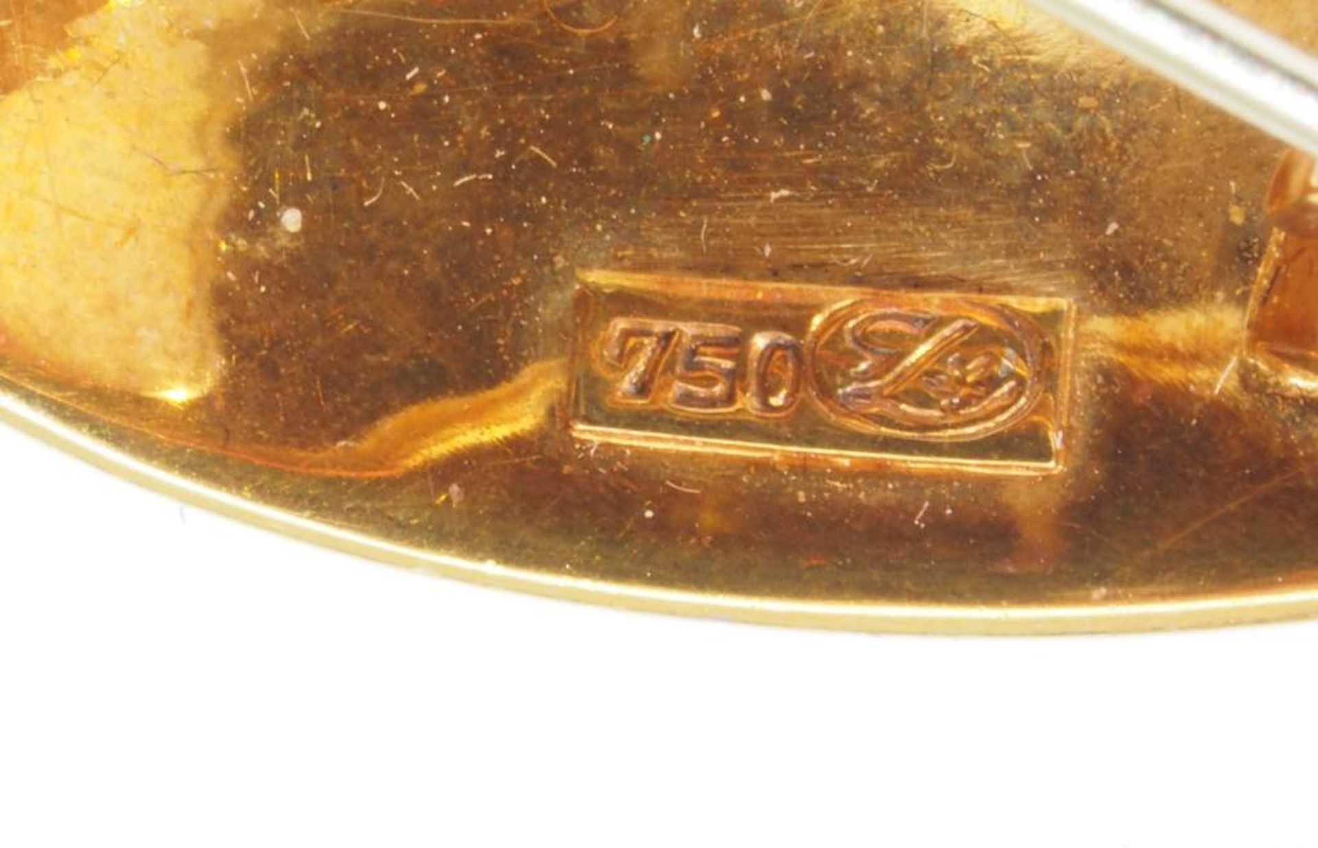 Stilisierte Schleifenbrosche mit kleinem Brillantbesatz, 750er Gelbgold. - Image 4 of 5