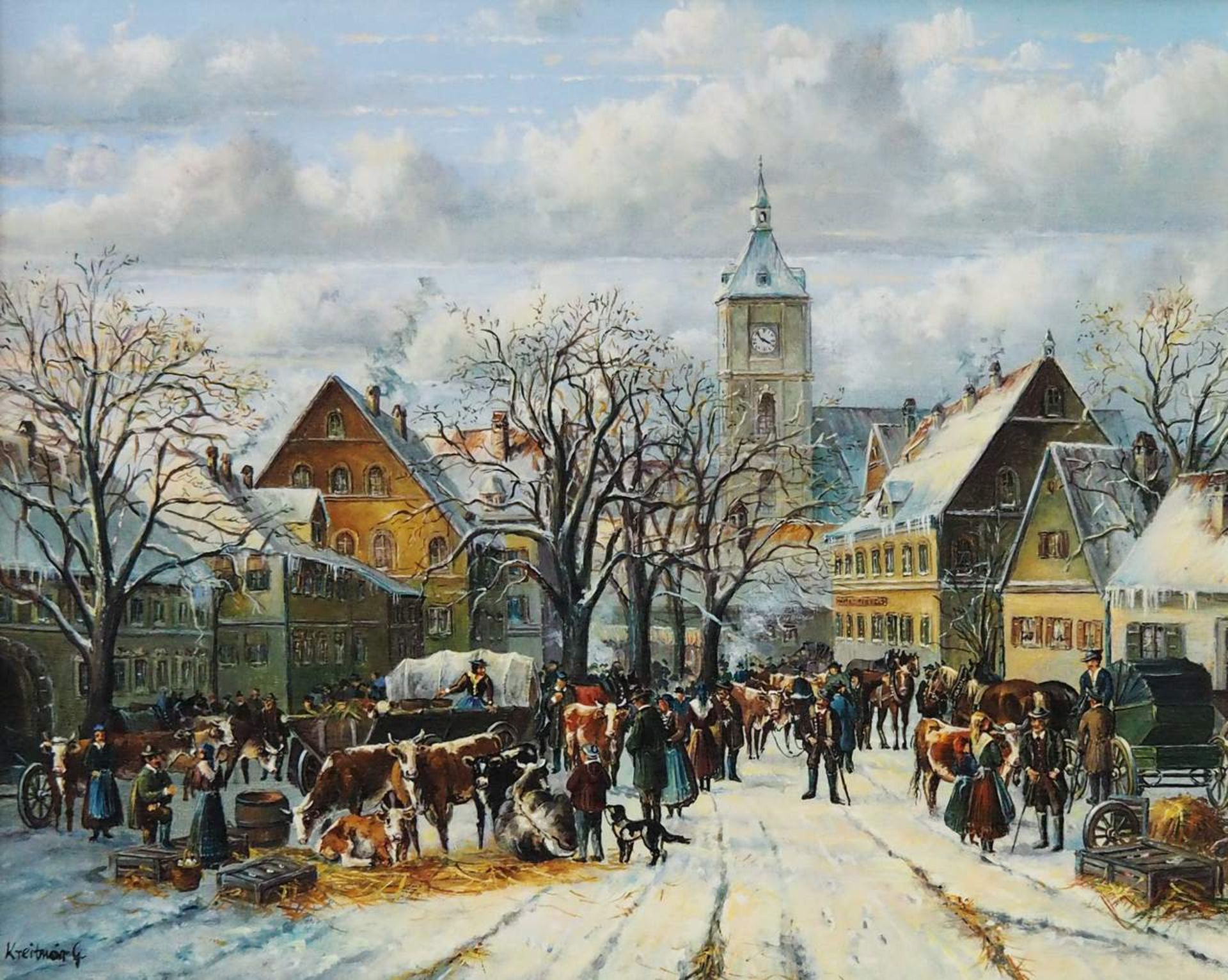 KREITMEIER, 20. Jahrhundert. "Viehmarkt im Winter". - Image 2 of 5