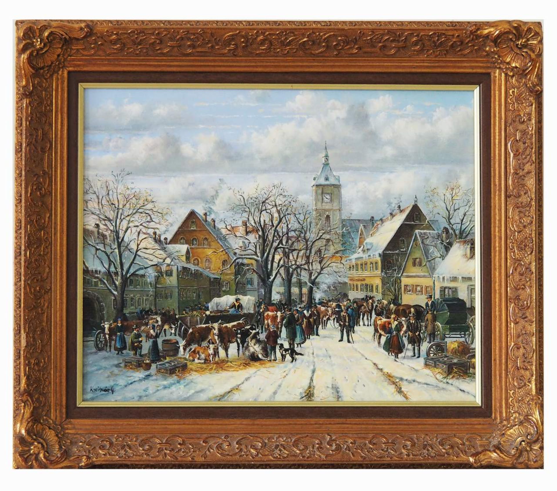 KREITMEIER, 20. Jahrhundert. "Viehmarkt im Winter". - Image 3 of 5