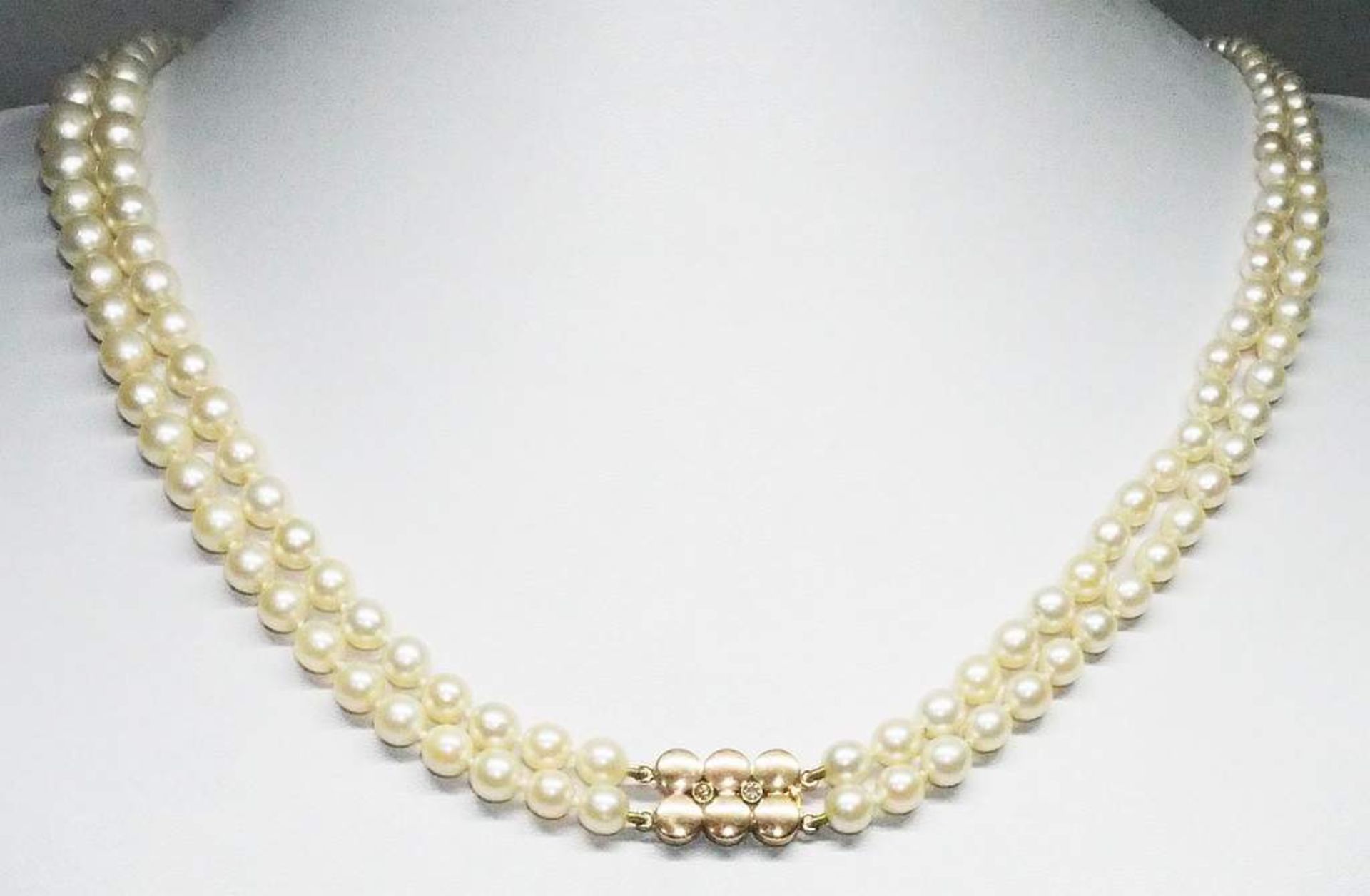 Doppelreihige Vintage Akoya-Perlenkette. - Image 3 of 5