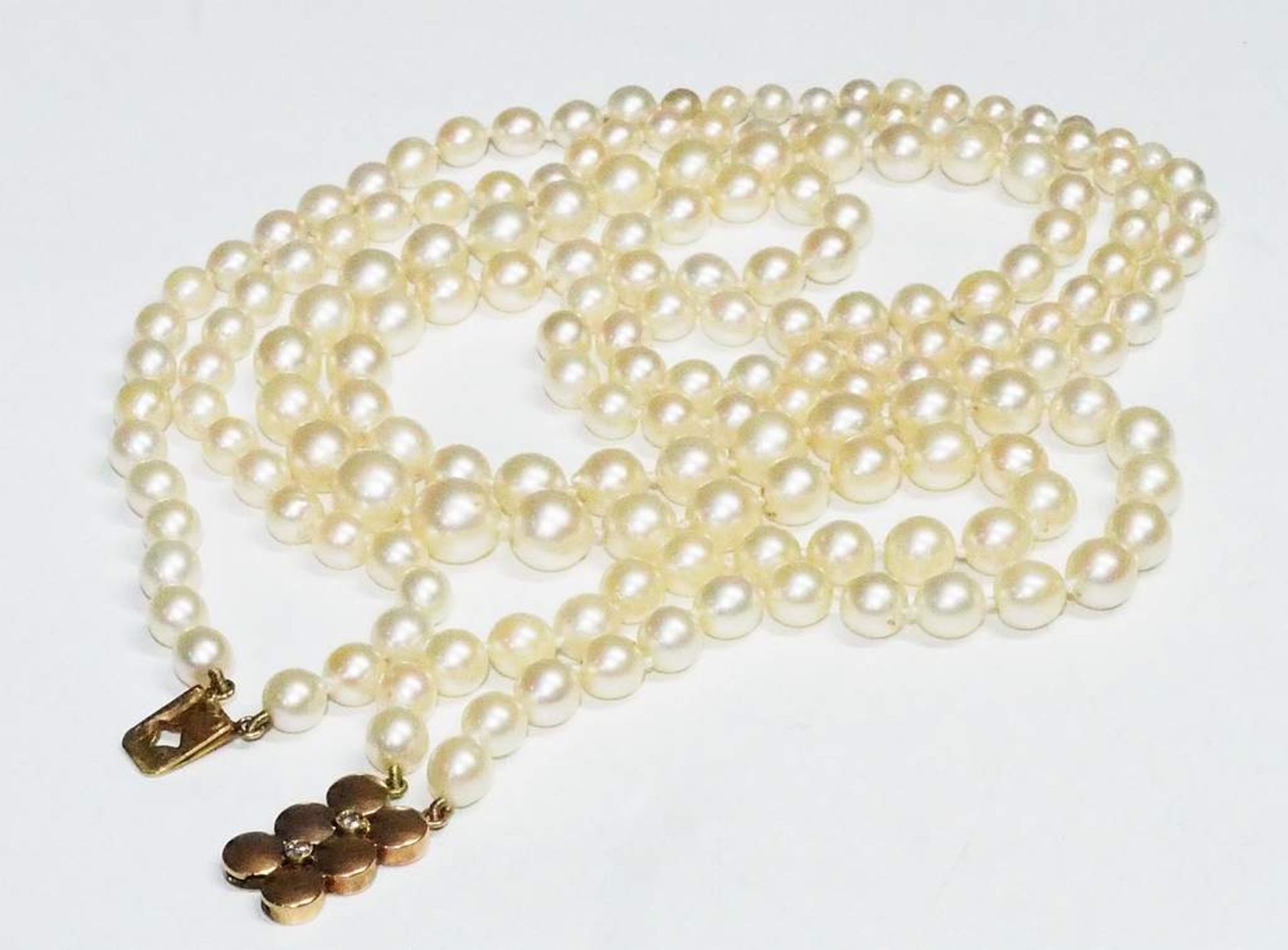 Doppelreihige Vintage Akoya-Perlenkette. - Image 4 of 5