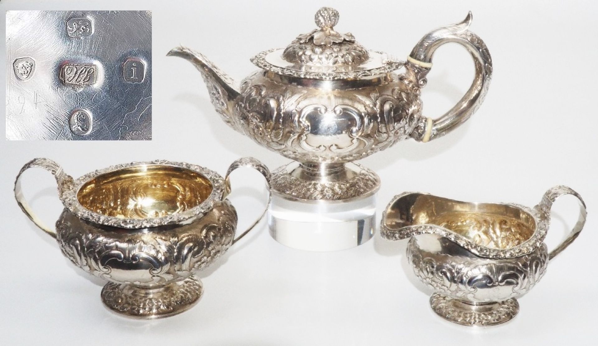 Englisches Biedermeier Teeservice, LONDON  1824.  925er Sterlingsilber. 