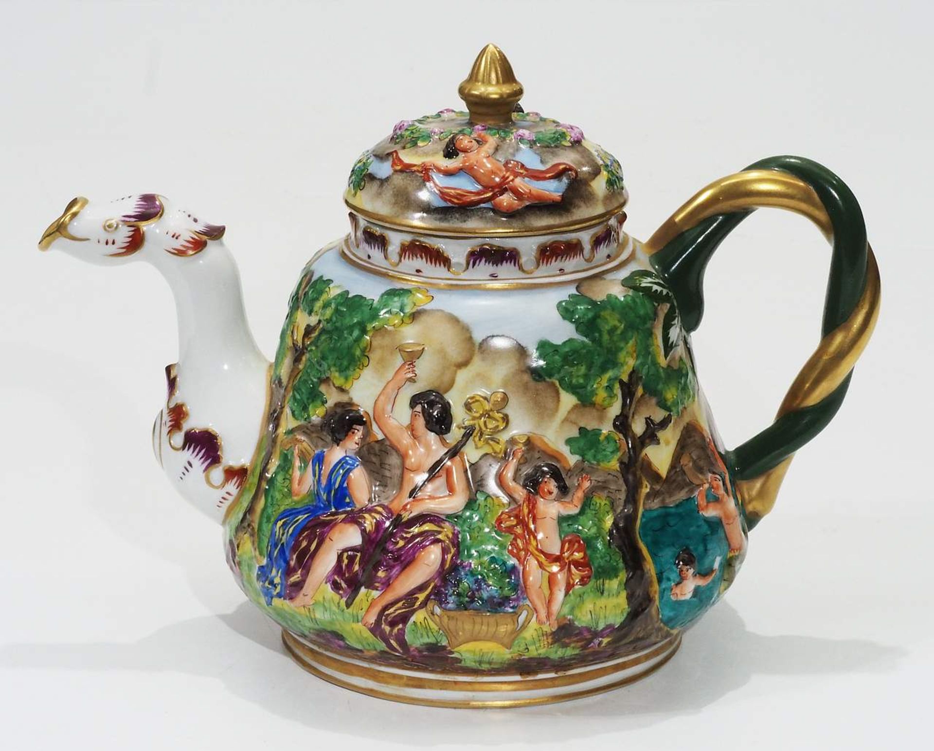 Allegorische Teekanne, Sitzendorfer Pozellanmanufaktur.   - Bild 2 aus 8