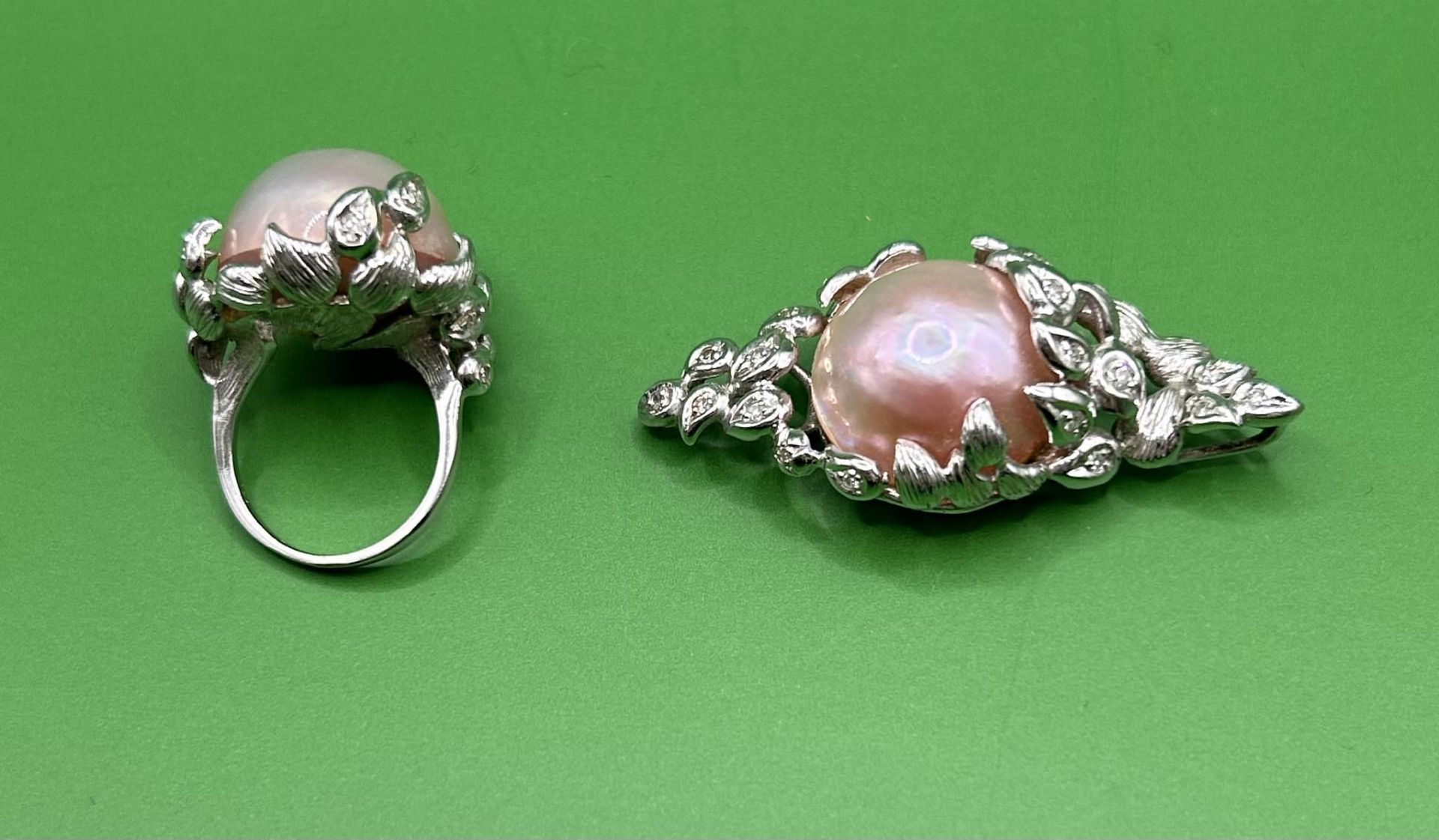 Vintage Schmuck Ring und Anhänger in Weissgold - Image 2 of 2