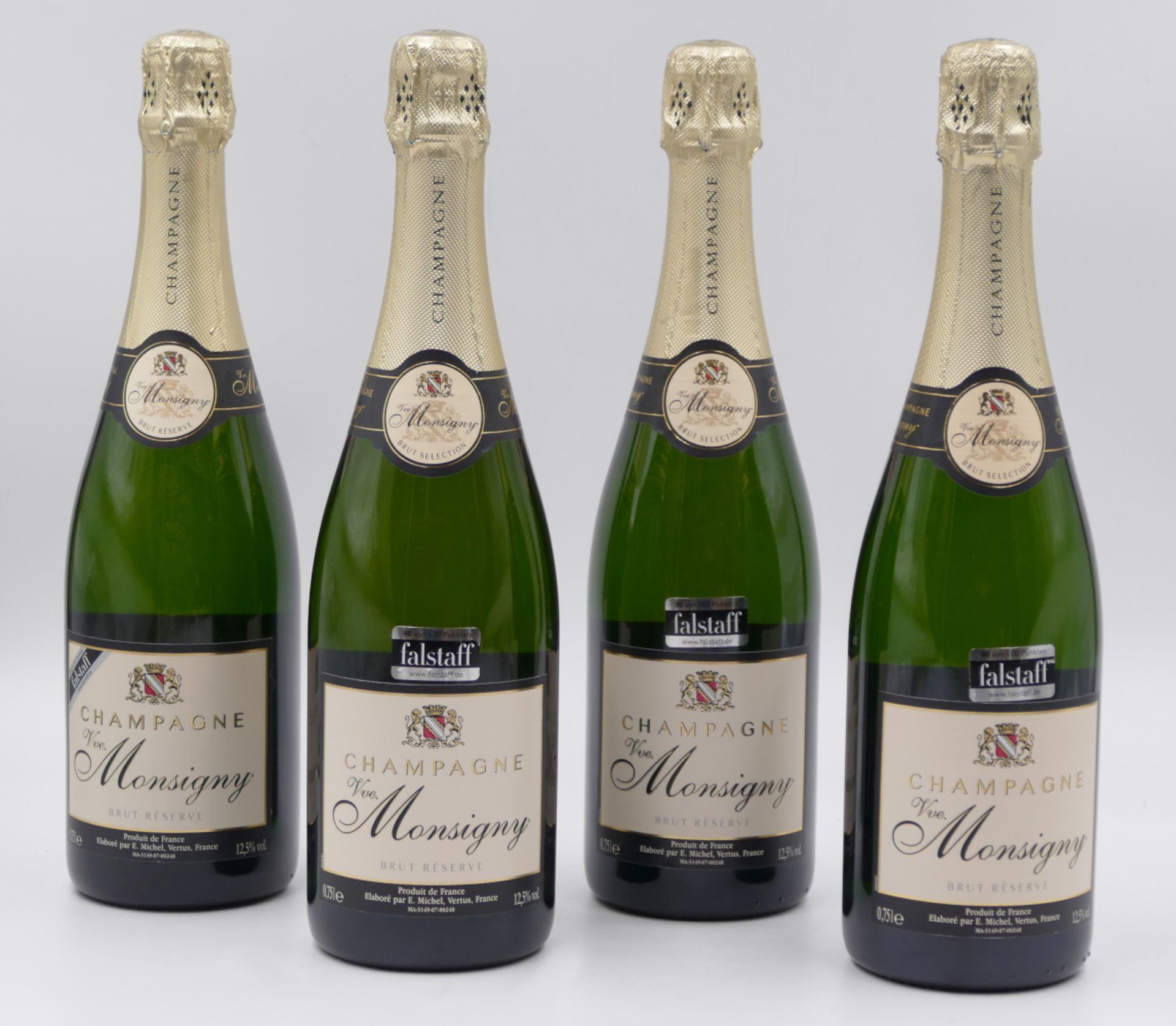 4 Flaschen "Champagne Vue. Monsigny Brut Réserve" je 0,75 Liter, je 12,5%, je Asp.