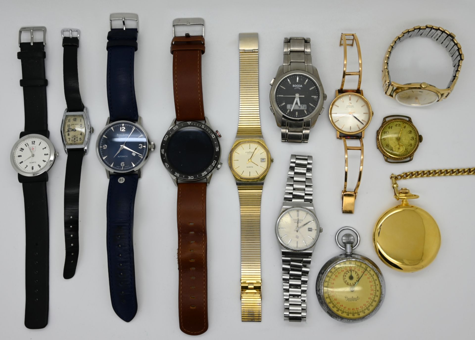1 Konv. Armbanduhren u.a.: Edelstahl, Mode, Metall u.a., z.T. vergoldet, z.T. mit Lederband, BRUNO S