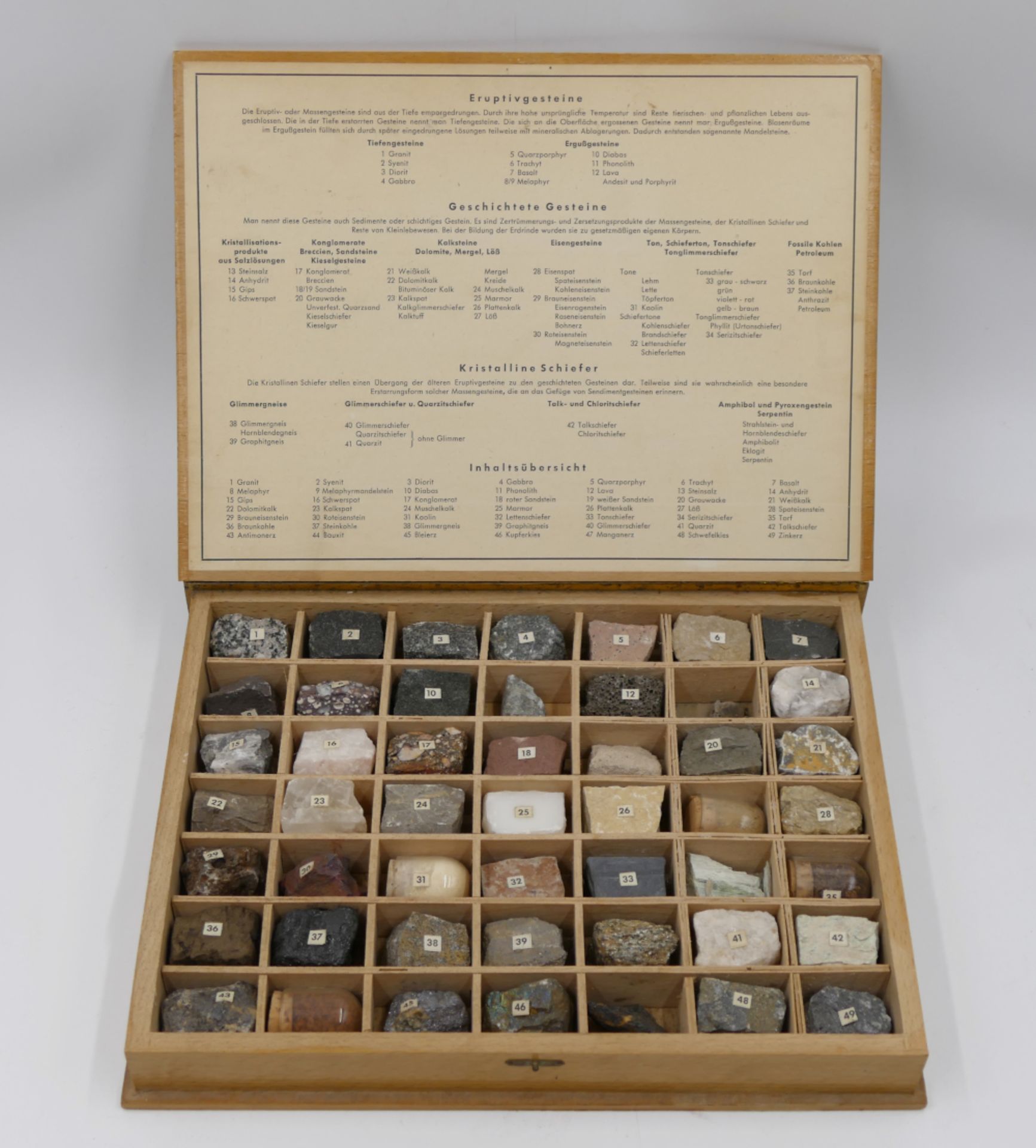 1 Mineraliensammlung: "Gesteins-Sammlung CHRIST&STOLTE", Holzschatulle in Buchform ca. L 30cm mit 49 - Image 2 of 2