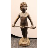 1 Gartenfigur Metall wohl Bronze "Amor mit Bogen", auf Terrainsockel H ca. 92cm, min. besch., berieb