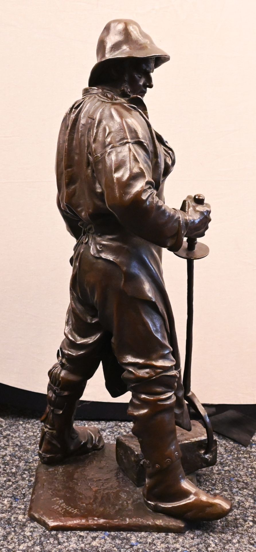 1 Plastik Bronze u.a. "Siegerländer Hüttenarbeiter - Frieder" bez. F. REUSCH (wohl Friedrich Johann - Bild 3 aus 5