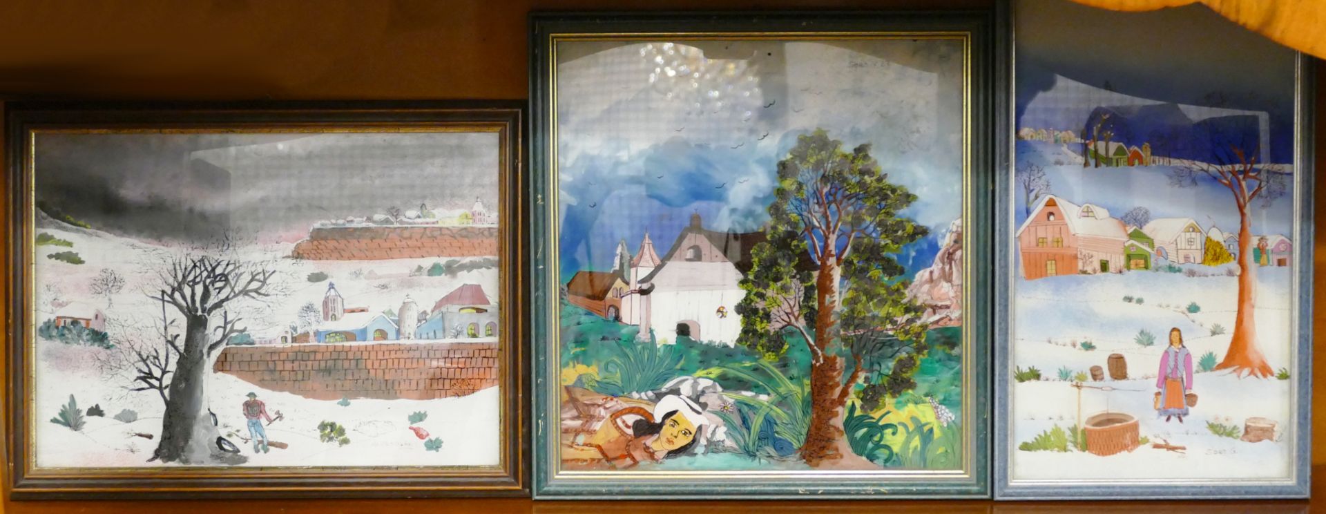 8 Hinterglasbilder der sog. naiven Malerei der 1980er Jahre: z.B. 7x sign. SORO G. "Dorfidyll" ca. 3 - Image 3 of 3