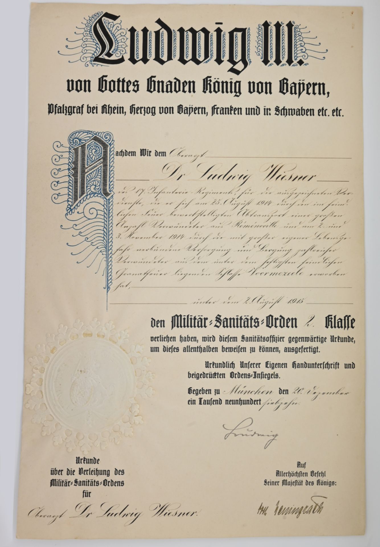 1 Ordensnachlasss des Oberstarztes Dr. Ludwig WIESNER (wohl *1885) des K. Bayer. 17. Infanterie-Regi - Image 9 of 20